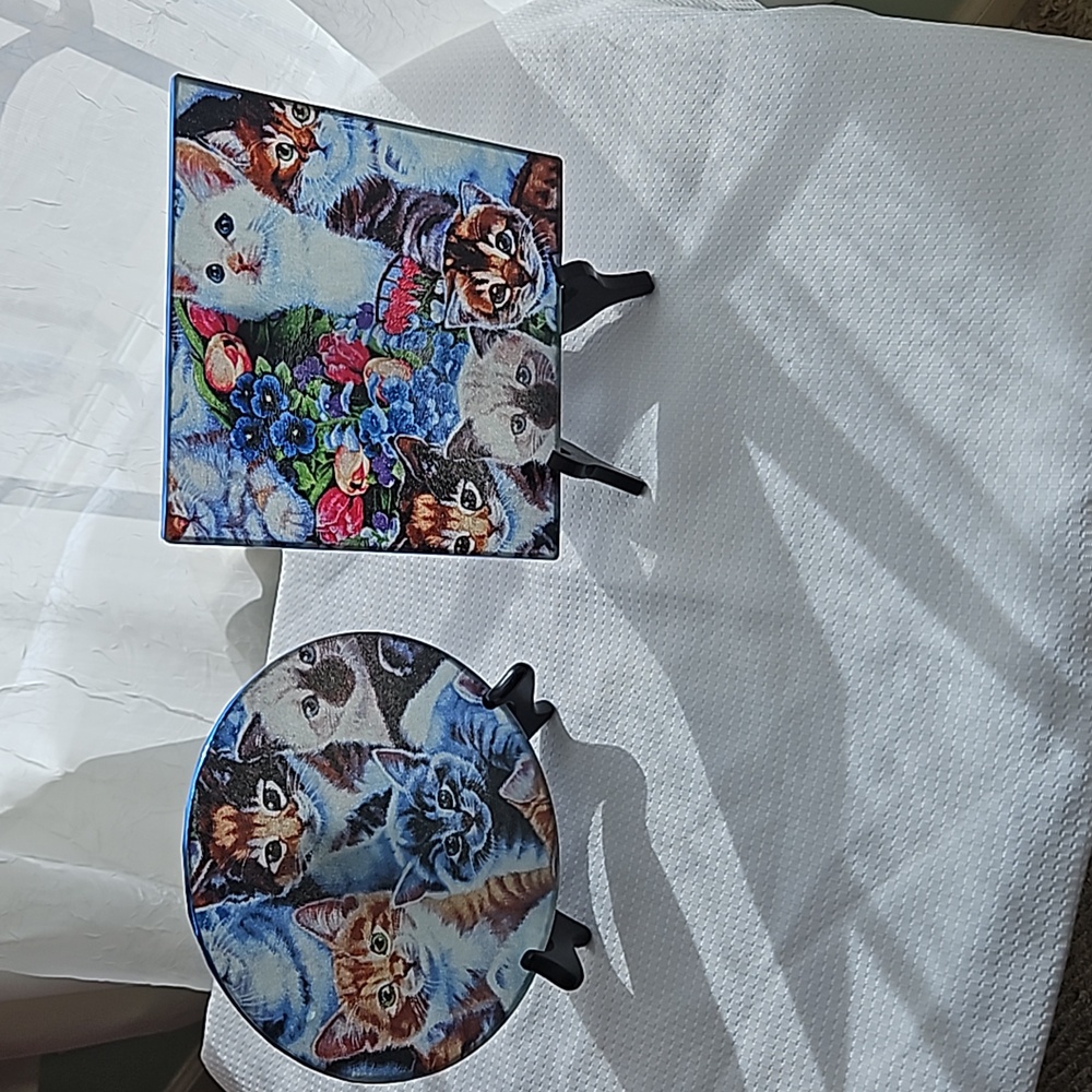 Kittens Galore  8-inch Cutting/Serving Boards Tempered Glass  Set Of Two